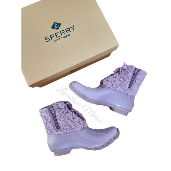 Sperry Sherpa Ankle Saltwater Duck Boots Purple Flat Heel Cuban Zip Womens 9 New - Picture 2 of 8